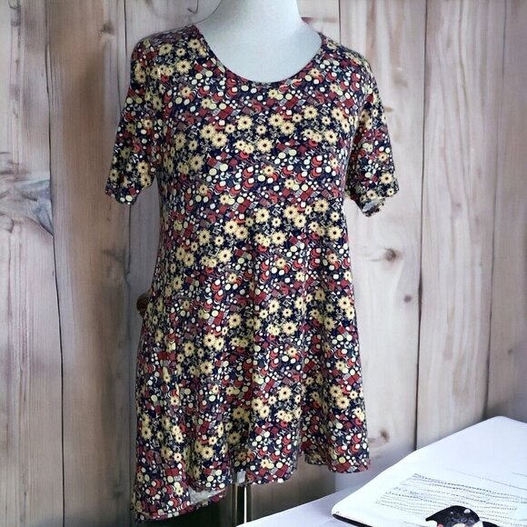 Lularoe ladies floral Perfect T asymmetrical pullover cotton tunic scoop neck XS - Picture 4 of 10